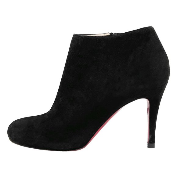 Christian Louboutin Shoes - Christian Louboutin Boots Black Suede Belle 85 Round Toe Heel Ankle Boots